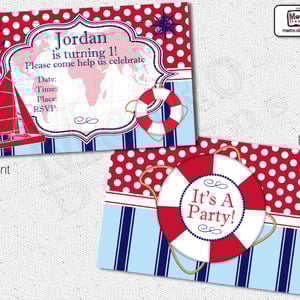 Sailor, nautical invitations red & navy colors - Thumbnail 4