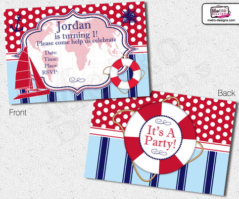 Sailor, Nautical Invitations Red & Navy Colors