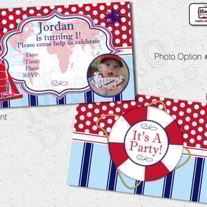 Sailor, Nautical Invitations Red & Navy Colors - Thumbnail 1