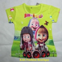 Girls Masha I Medved Cartoon Summer T-Shirts Lime, Pink, Purple - Thumbnail 1
