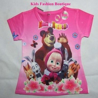 Girls Masha I Medved Cartoon Summer T-Shirts Lime, Pink, Purple - Thumbnail 2