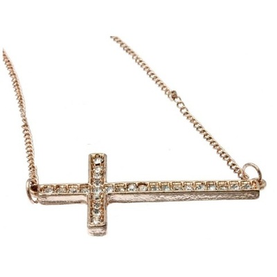 Catherine - rose gold rhinestone cross necklace