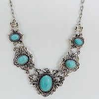 ORNAMENTAL FRAMED OVAL STONE NECKLACE SET - Thumbnail 1