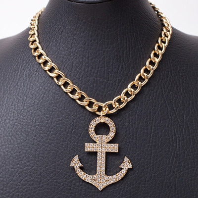 Sail away rhinestone anchor necklace