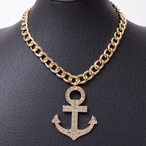 Sail Away Rhinestone Anchor Necklace