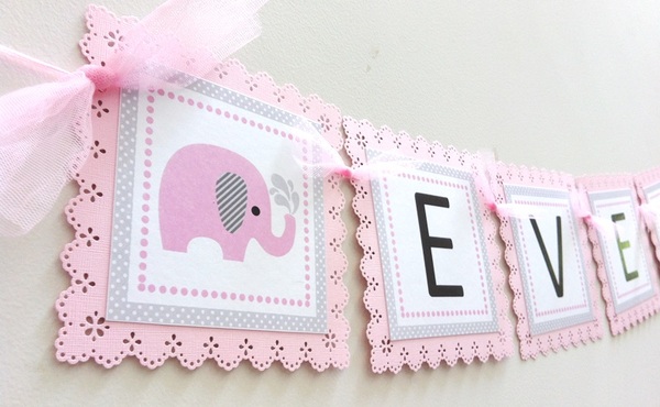 Pink Elephant Party Banner for Kids Birthday or Baby Shower