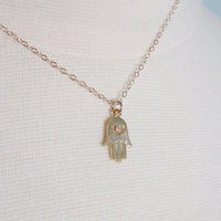 Tiny hamsa hand necklace on gold filled chain  - Thumbnail 2