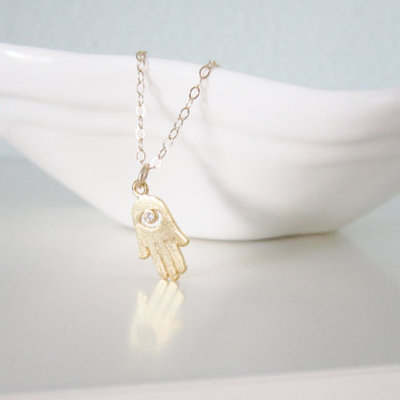 Tiny hamsa hand necklace on gold filled chain 