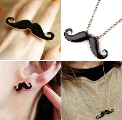 Mr. Mustache Earring, Necklace & Ring Set