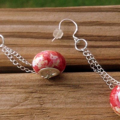 Pink floral euro and sterling silver dangle earrings