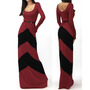 Long Sleeve Chevron Maxi W/Belt - Thumbnail 1