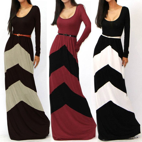 Long Sleeve Chevron Maxi W/Belt