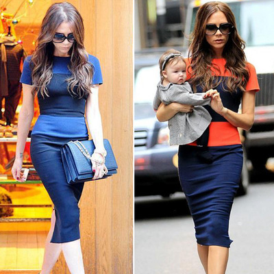 Knee length color block dress