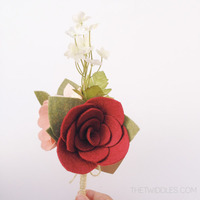 *Ready to ship* Mini Red Rose & Anemone Felt Flower Bouquet - Thumbnail 2