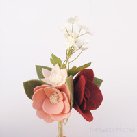 *Ready to ship* Mini Red Rose & Anemone Felt Flower Bouquet - Thumbnail 3