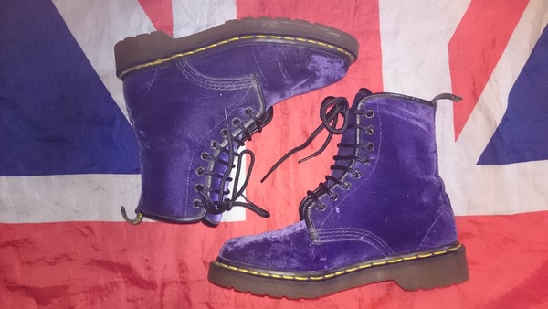 VINTAGE Vegan Purple Crushed Velvet Dr Doc Martens - Hippy - UK 4*EU 37*USL 6