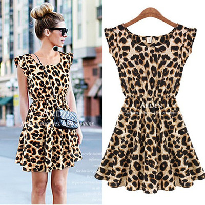 SLEEVELESS LEOPARD SKATER DRESS