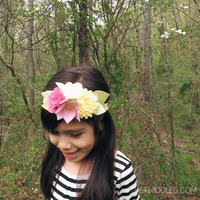 Felt Flower Cluster Crown - Pink & Yellow's - Thumbnail 2