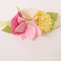 Felt Flower Cluster Crown - Pink & Yellow's - Thumbnail 1