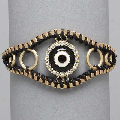 Gold with black evil eye bracelet