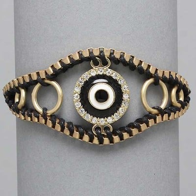 Gold with Black Evil Eye Bracelet