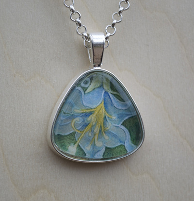 OOAK watercolor pendant "Bluebell"