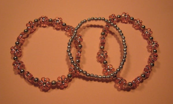 Pink Flower Acrylic Stretch Bracelets