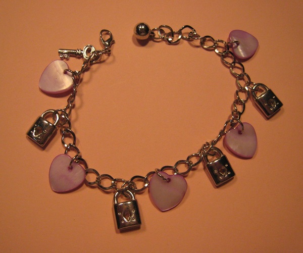 Purple Shell Heart Charm Bracelet