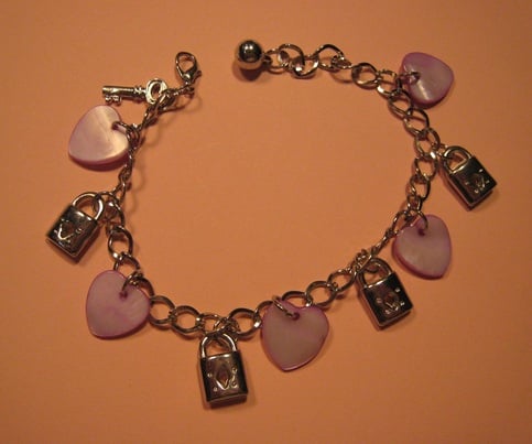 Purple Shell Heart Charm Bracelet