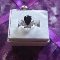 Black Sapphire with white Topaz White Gold Plated Size: 7.5