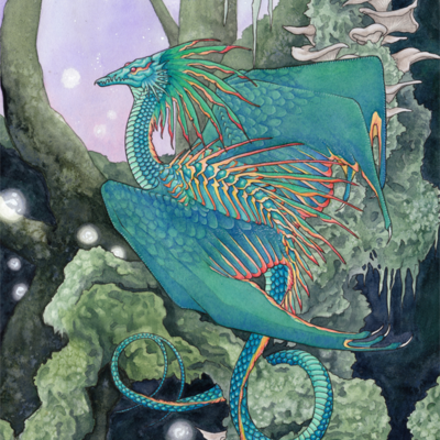 Original fantasy dragon painting: "prismatic"