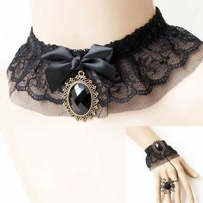 EVENING DRESS PARTY BLACK LACE GOTHIC BRACELET & NECKLACE SETEVENING DRESS PARTY BLACK LACE GOTHIC BRACELET & NECKLACE SET 