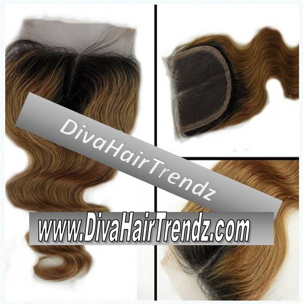 18" Black to Honey Blonde Ombre BODY WAVE Closure!