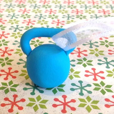 Blue kettlebell ornament
