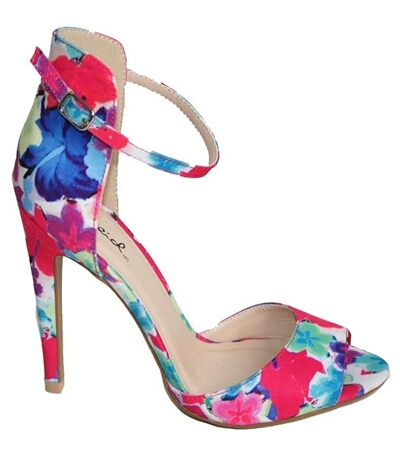 "Intent" Floral Print Open Toe heel