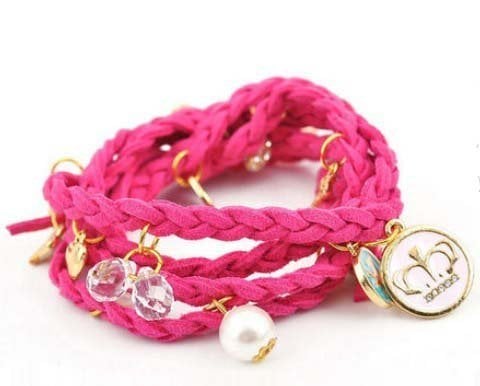 Pink Leather Charm Wrap