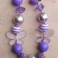 Purple and Red/Yellow Butterfly Chunky Necklaces Perfect Girl Photo Props - Thumbnail 1