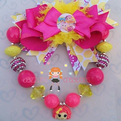 Lalaloopsy pendant chunky necklaces and hair bows perfect photo props
