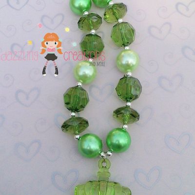 Emerald princess pendant chunky necklace/bubblegum beads/girls jewelry