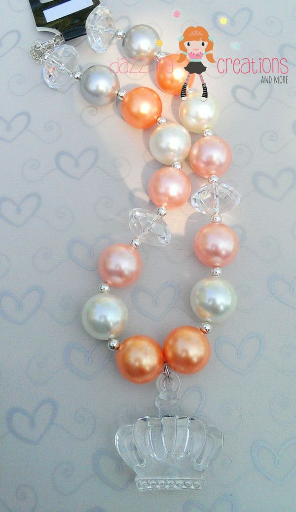 Peach Princess Pendant Chunky Necklace/Bubblegum Beads/Girls Jewelry