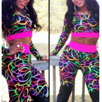 Colorful circles print black pant set