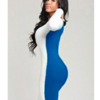 Blue Long Sleeve Sided Slits Dress - Thumbnail 2