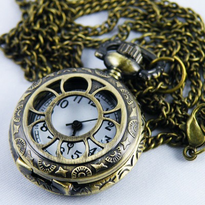 Hollow quartz pocket watch necklace 