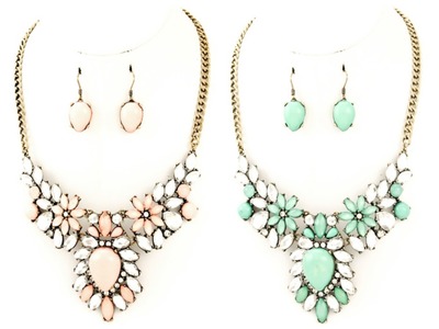 Pastel Teardrop Flower Necklace Set