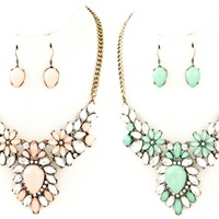 Pastel Teardrop Flower Necklace Set - Thumbnail 1