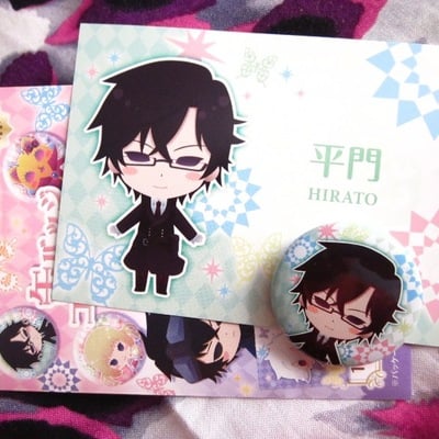 Karneval - mikanagi touya - pin badge + card - hirato / tsukumo / nyan perona