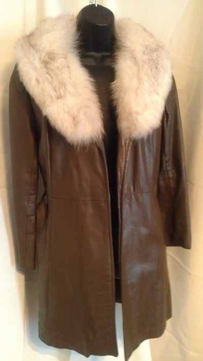 Ladies' Leather Duster w/Fox Fur Trim, Sz:L