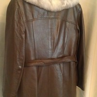 Ladies' Leather Duster w/Fox Fur Trim, Sz:L - Thumbnail 2