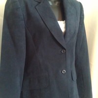Ladies' Suede Leather Blazer, Black Sz:L - Thumbnail 1