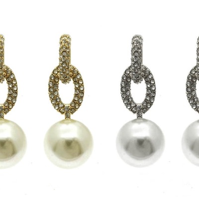 Pave crystal pearl earrings